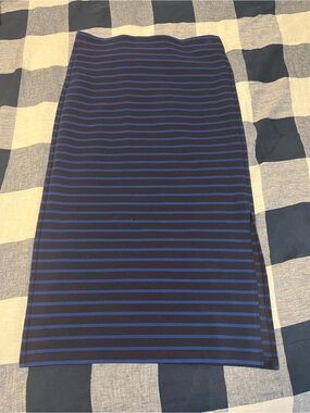 LOFT Black and Navy Striped Pencil Skirt